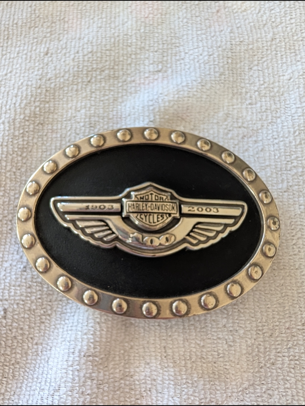 Harley-Davidson Silver Wing Logo Oval Belt Buckle on Black